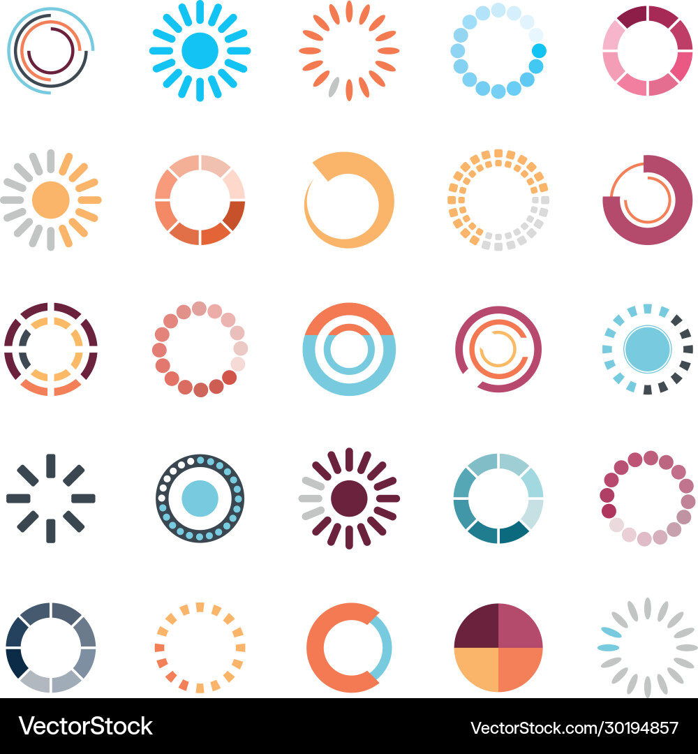 Loading circles flat style icon set design vector image