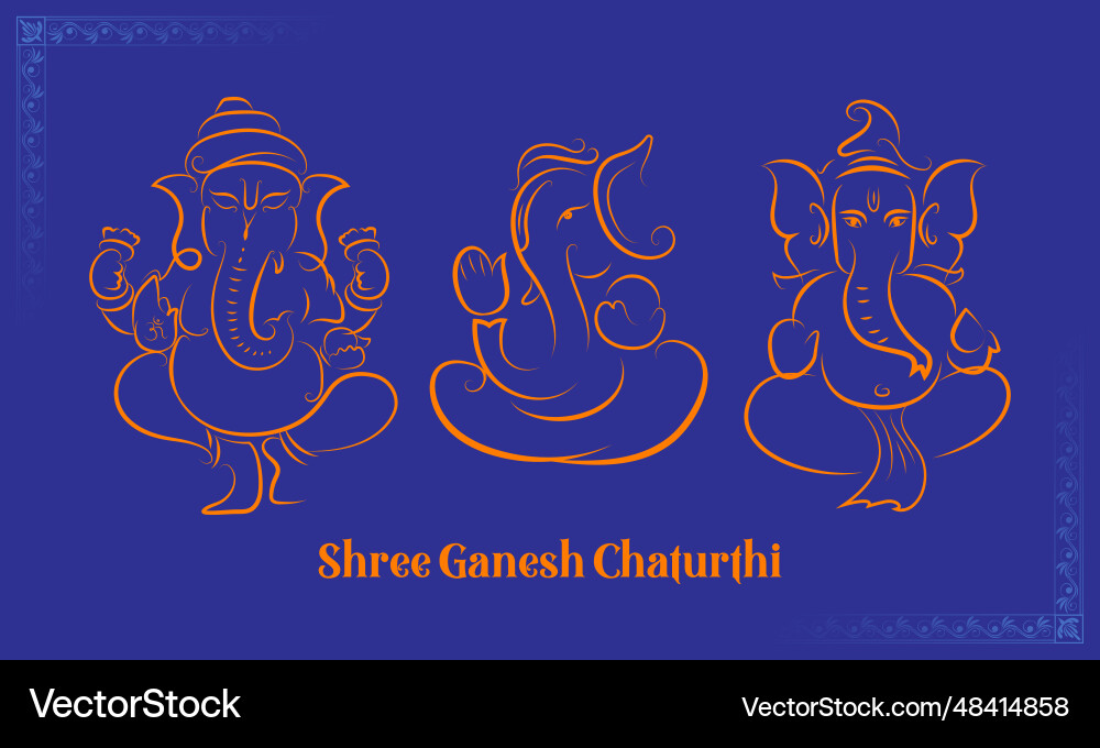 Lord Ganesha Line Art Collection Vector Image