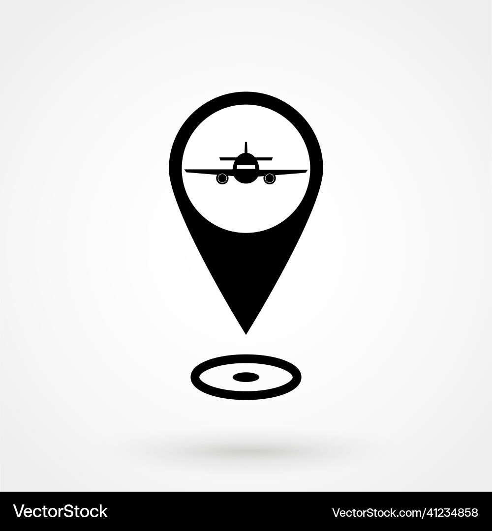 Map pointer with airplane - black icon Map pointer with airplane - black icon vector image