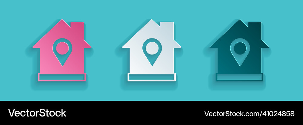 Paper cut map pointer with house icon isolated Paper cut map pointer with house icon isolated vector image