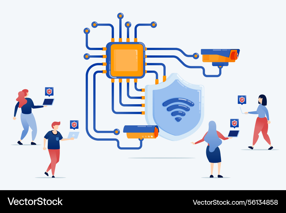 People use network security systems on wifi based Vector Image