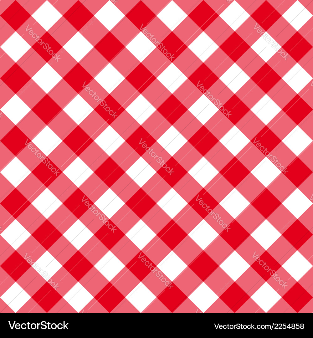 Red and White Diagonal Check Tablecloth Pattern Vector Image