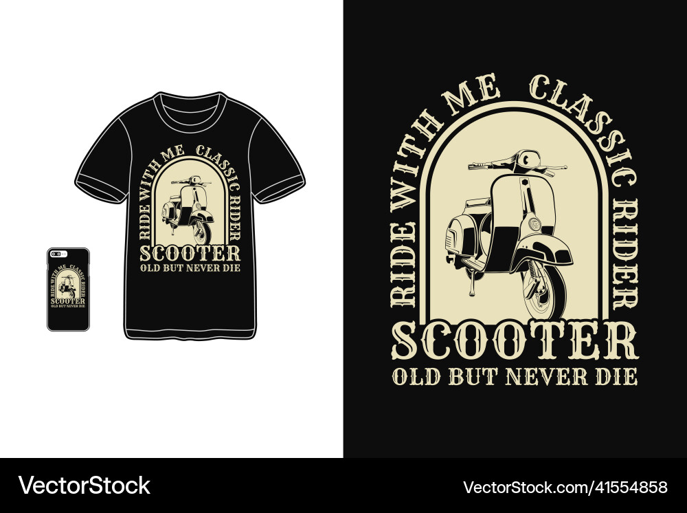 Retro Scooter T-Shirt Silhouette Vector Image