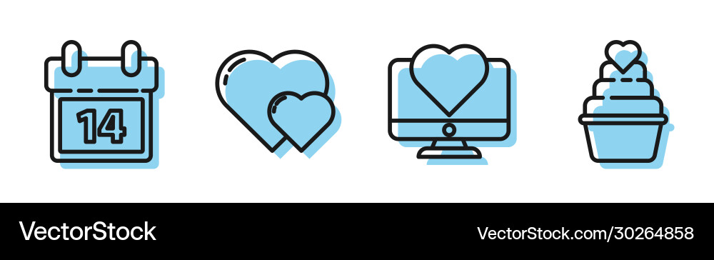 Set line computer monitor with heart calendar Set line computer monitor with heart calendar vector image