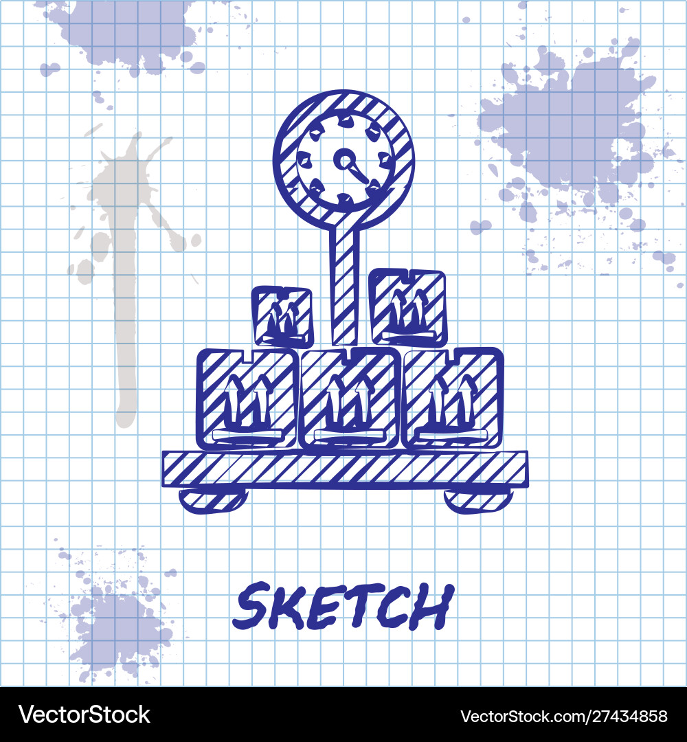 Sketch line scale with cardboard box icon isolated Sketch line scale with cardboard box icon isolated Vector Image