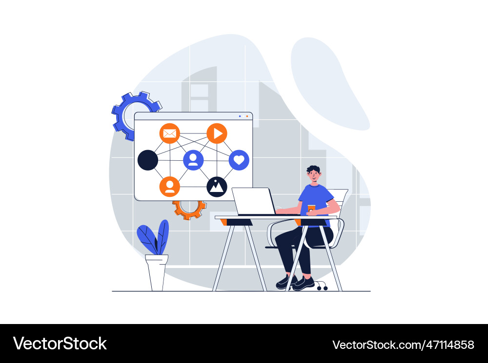 Social network web concept with character scene Social network web concept with character scene vector image