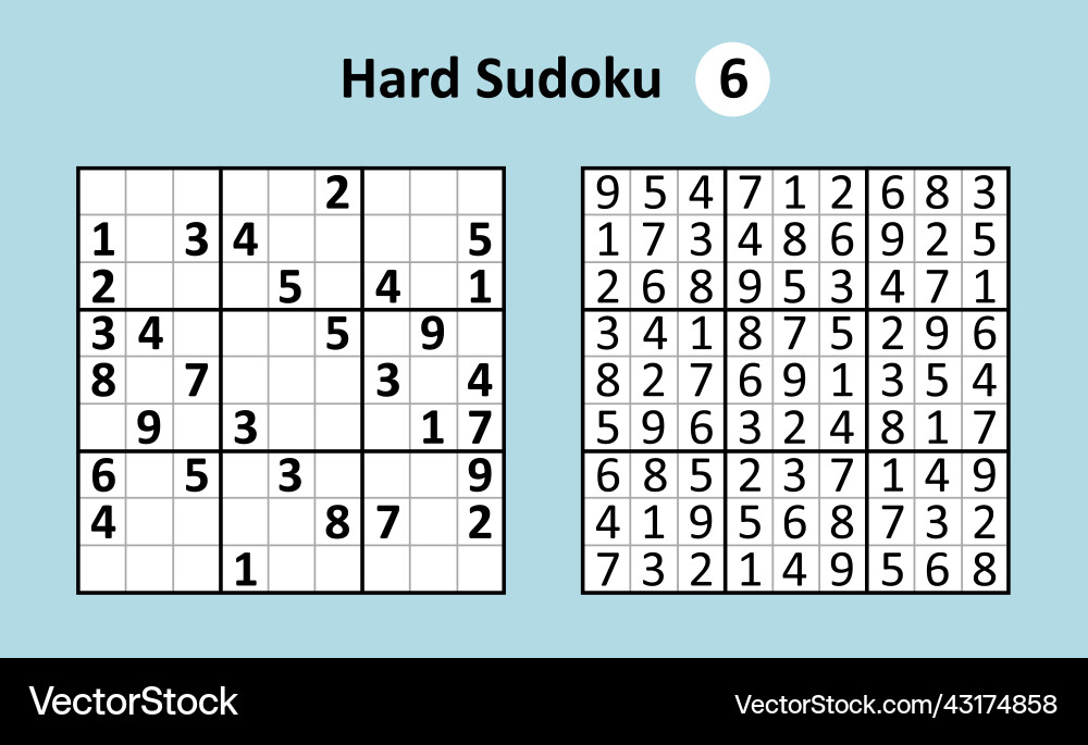 Sudoku game with answers hard complexity simple Vector Image