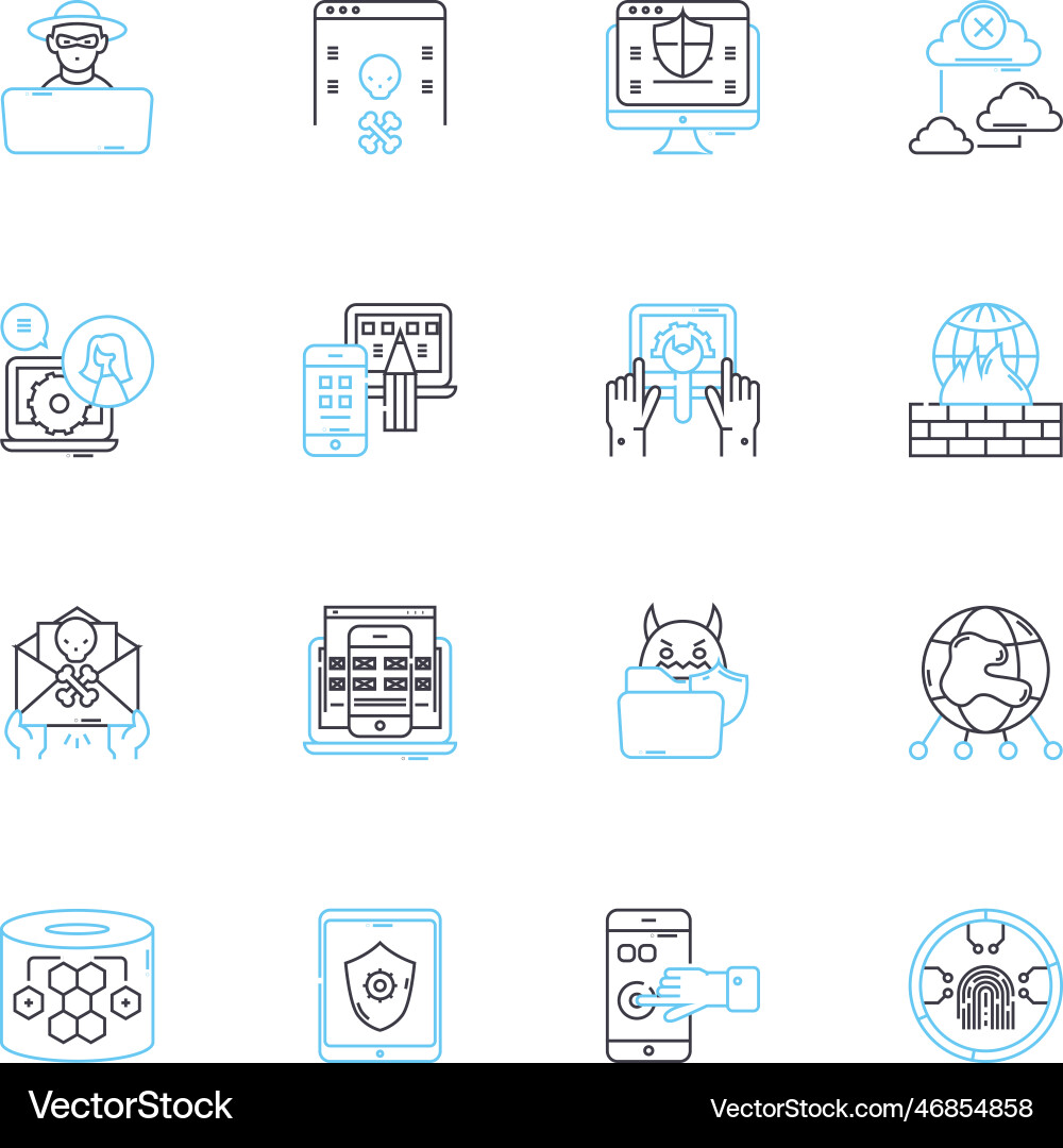 Web safety linear icons set firewall encryption vector image