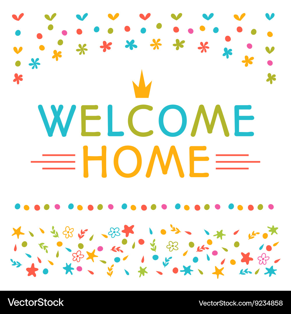 Welcome home text with colorful design elements vector image