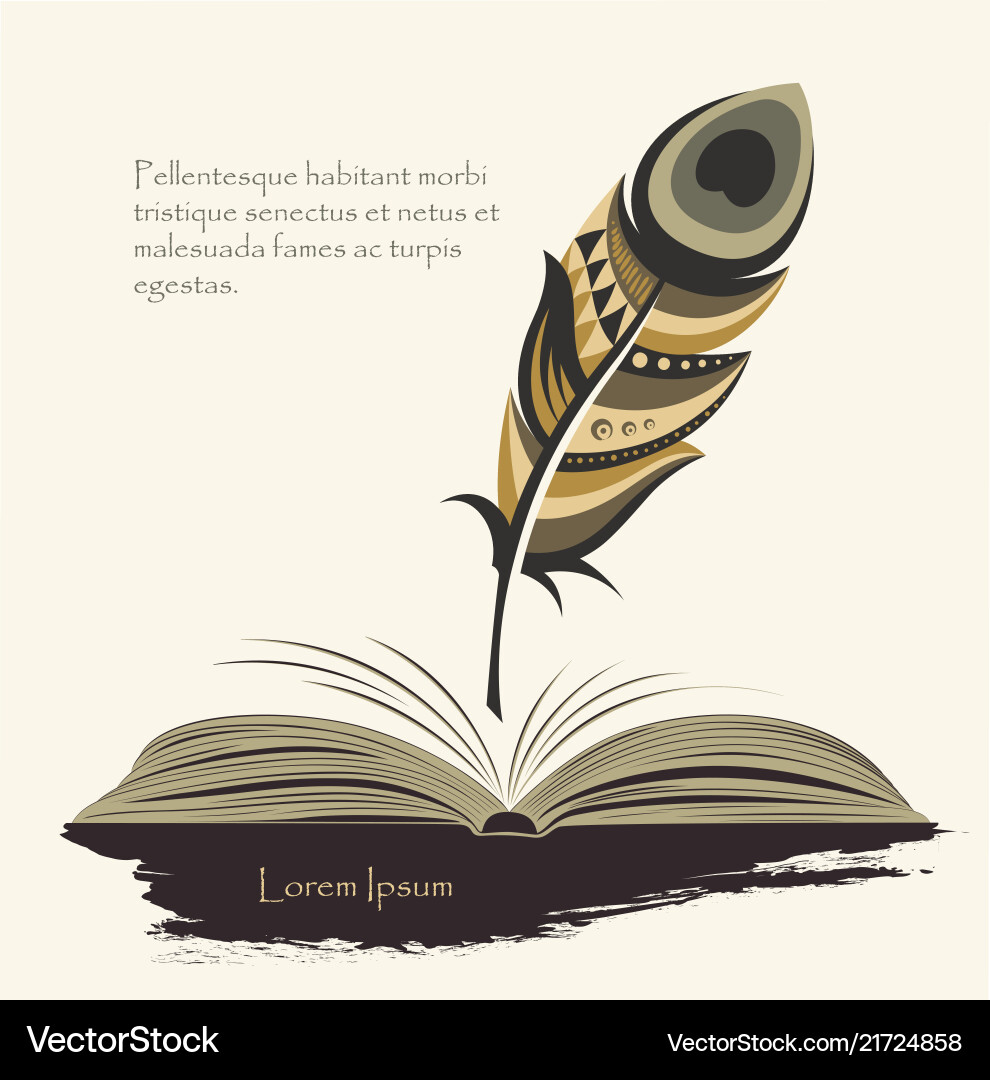Writing pen multicolored feather with open book Writing pen multicolored feather with open book vector image