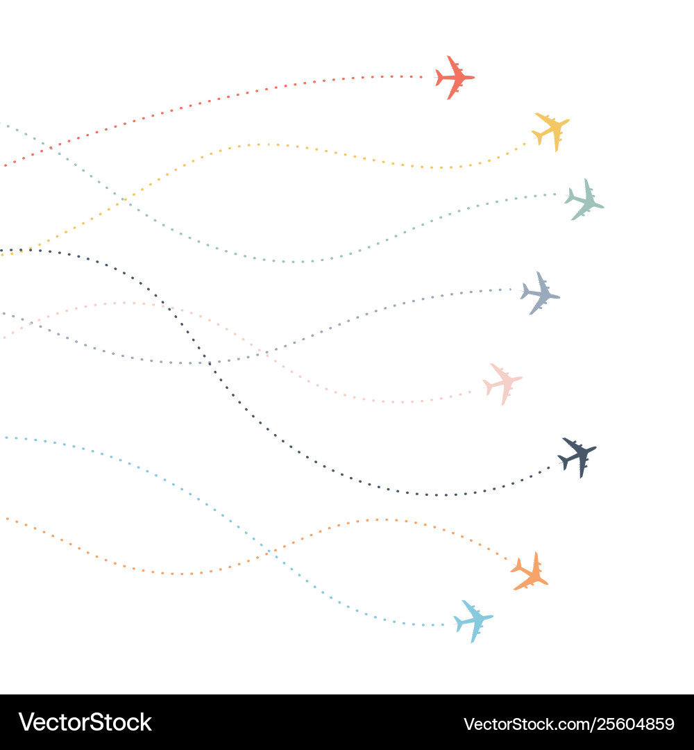 Airplane line path dotted lines flight paths Airplane line path dotted lines flight paths vector image