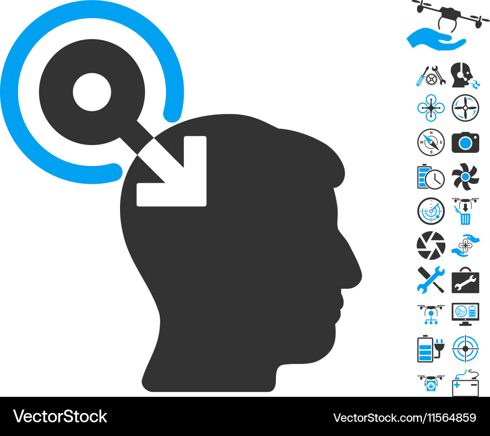Brain interface plug-in icon with copter tools vector image