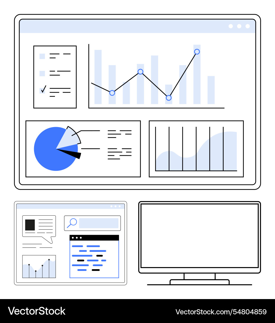 Datenanalyse Dashboard mit Diagrammen und Diagrammen Datenanalyse Dashboard mit Diagrammen und Diagrammen vektorbild