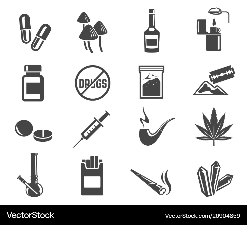 Drug Icon Set - Addictive Substances Vector Image
