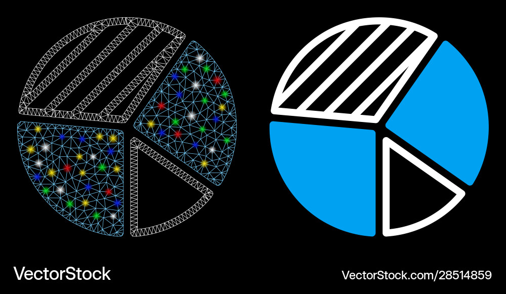 Flare mesh network pie chart icon with flash spots Flare mesh network pie chart icon with flash spots vector image