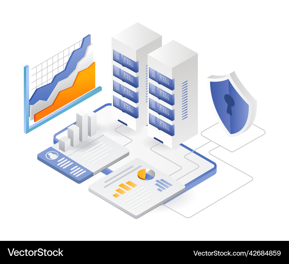 Flat isometric concept server data security Flat isometric concept server data security vector image
