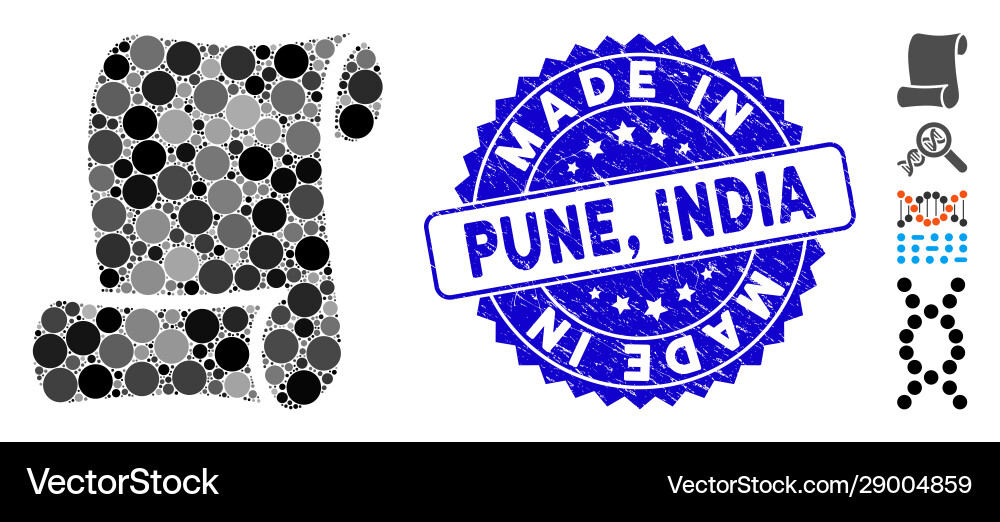 Mosaic script icon with scratched made in pune Mosaic script icon with scratched made in pune vector image