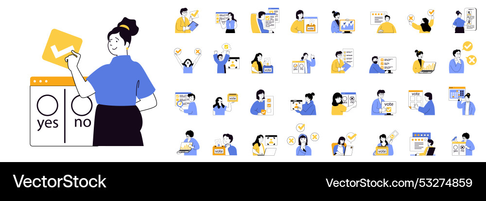 Online voting concept mega set with character Online voting concept mega set with character vector image