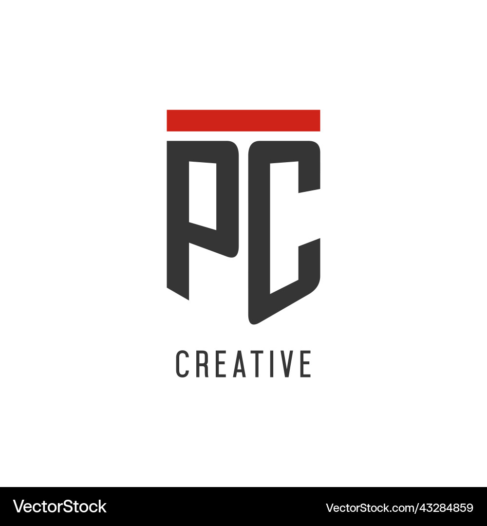 Pc initial esport logo with simple shield design Pc initial esport logo with simple shield design Vector Image