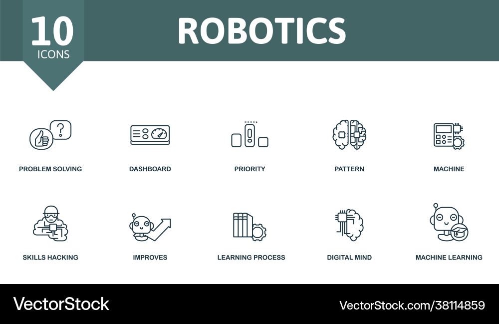 Robotics icon set contains editable icons machine vector image