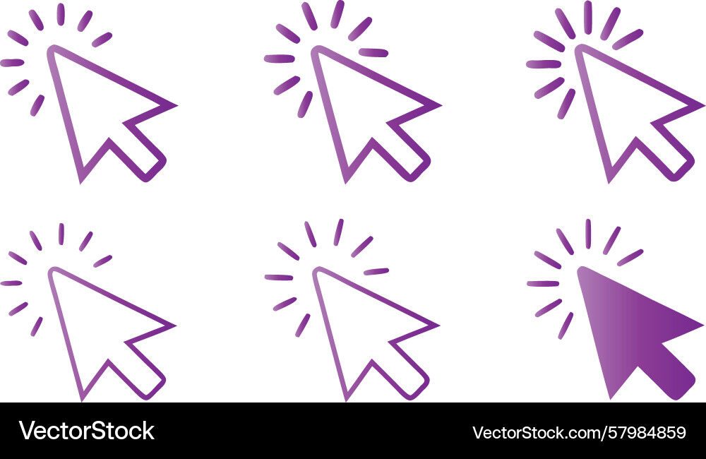 Six purple mouse cursor icons with click animation Vector Image