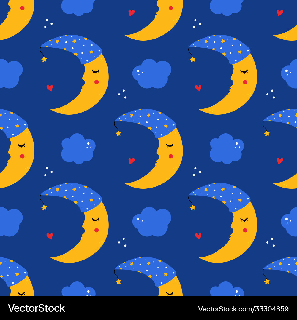 Sleeping moon characters in nightcaps pattern Vector Image