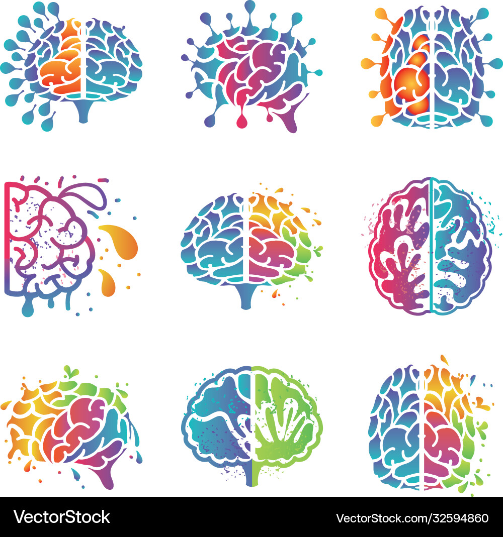 Brain thinking and design set icons Brain thinking and design set icons vector image
