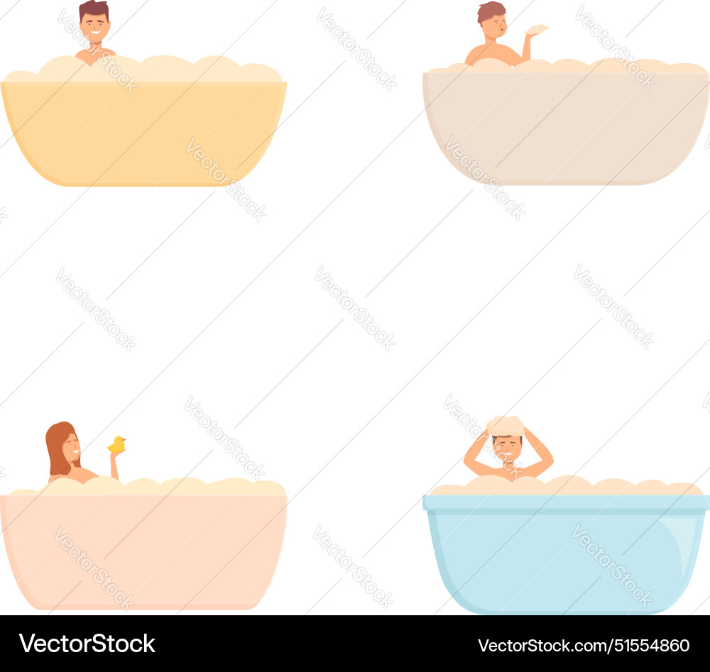 Cartoon people enjoying bubble baths Cartoon people enjoying bubble baths vector image