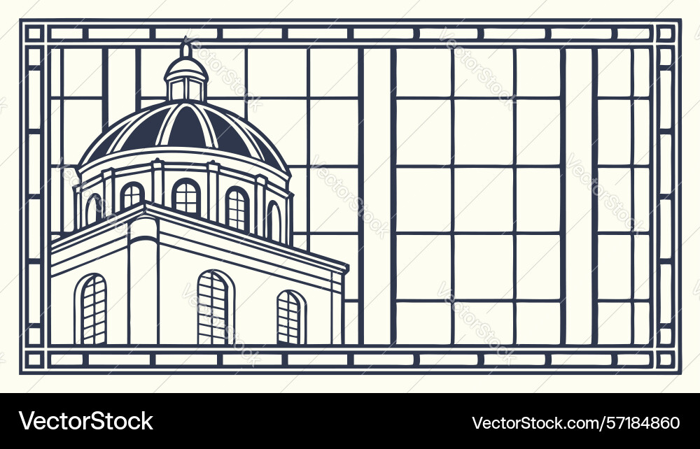 Classical dome building through window view Vector Image