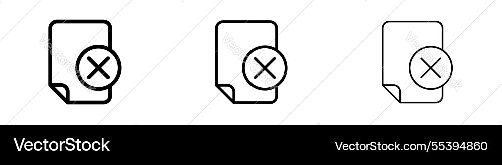 Delete document icons in three different stroke Delete document icons in three different stroke vector image