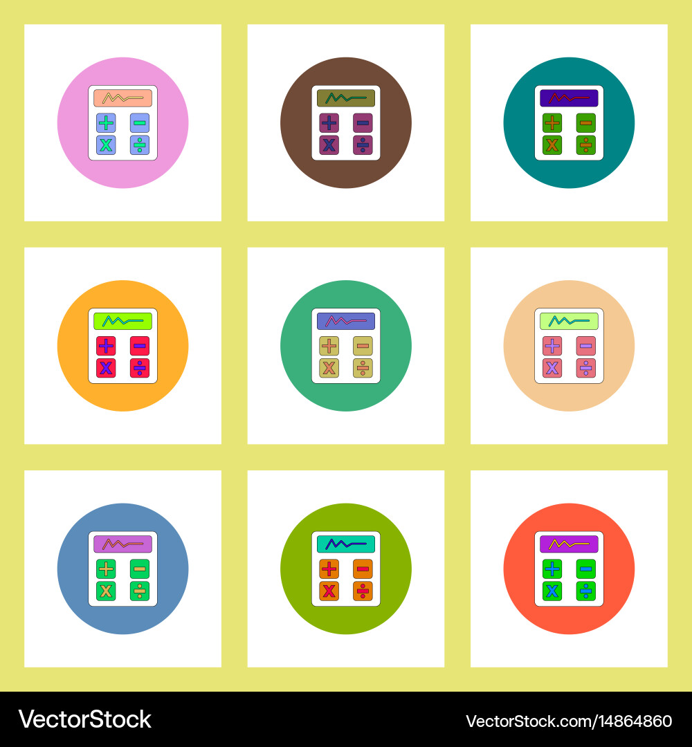 Flat icons set of calculator concept on colorful vector image
