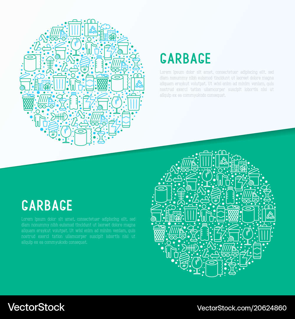 Garbage concept in circle with thin line icons Garbage concept in circle with thin line icons vector image