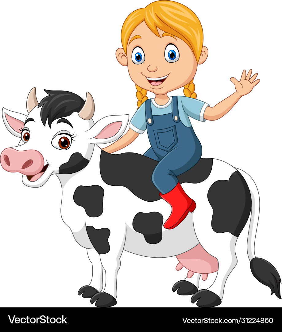 Girl Riding Cow Cartoon Vector Image