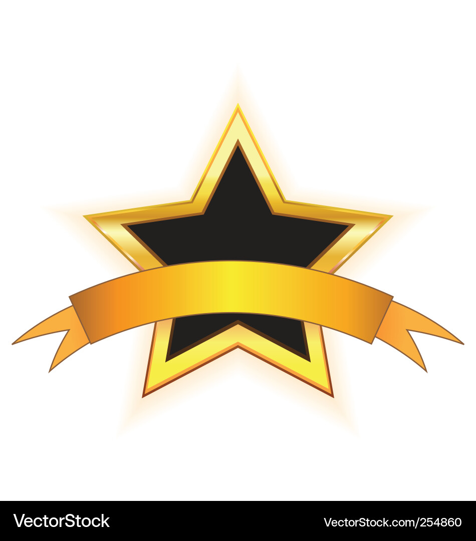 Gold Star Frame with Ribbon Vector Image