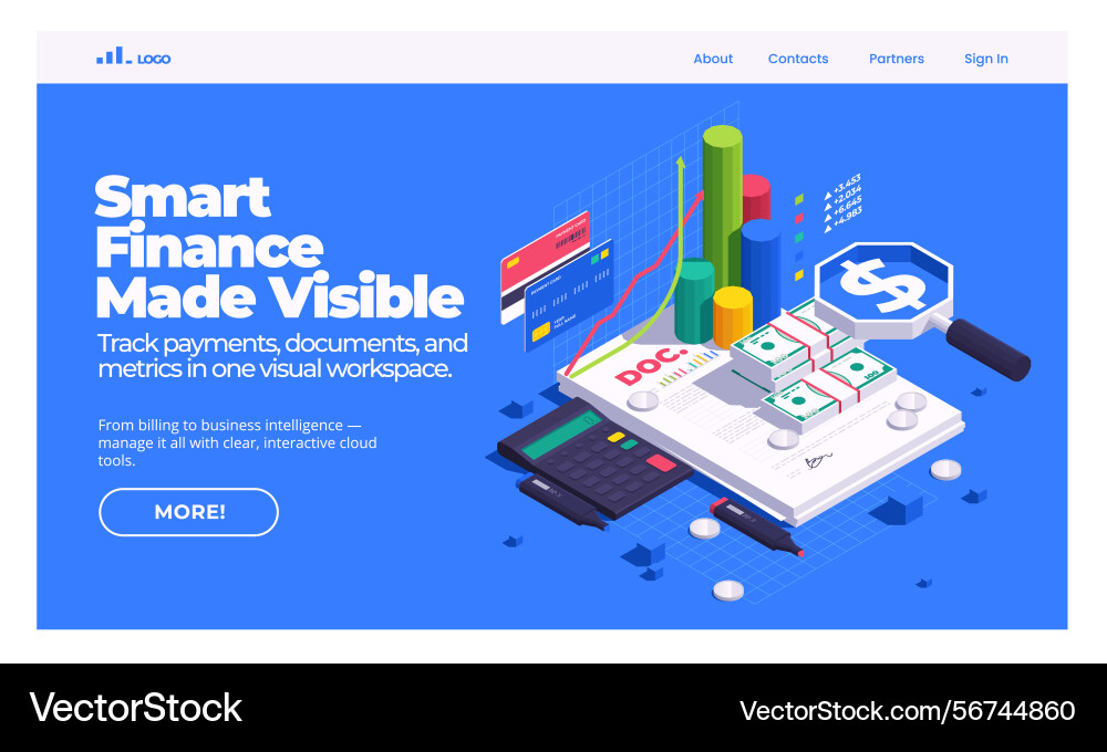 Isometric charts and graphs landing page vector image