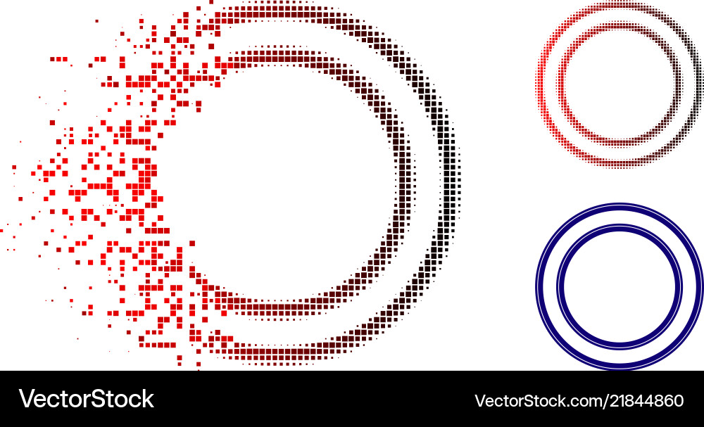 Moving pixel halftone double circle frame icon Moving pixel halftone double circle frame icon vector image