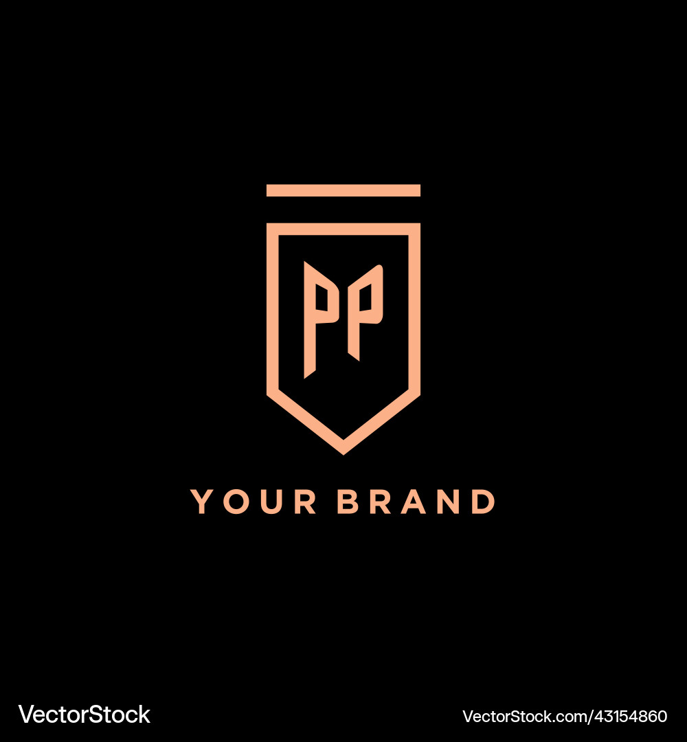 Pp monogram initial with shield logo design icon Pp monogram initial with shield logo design icon Vector Image