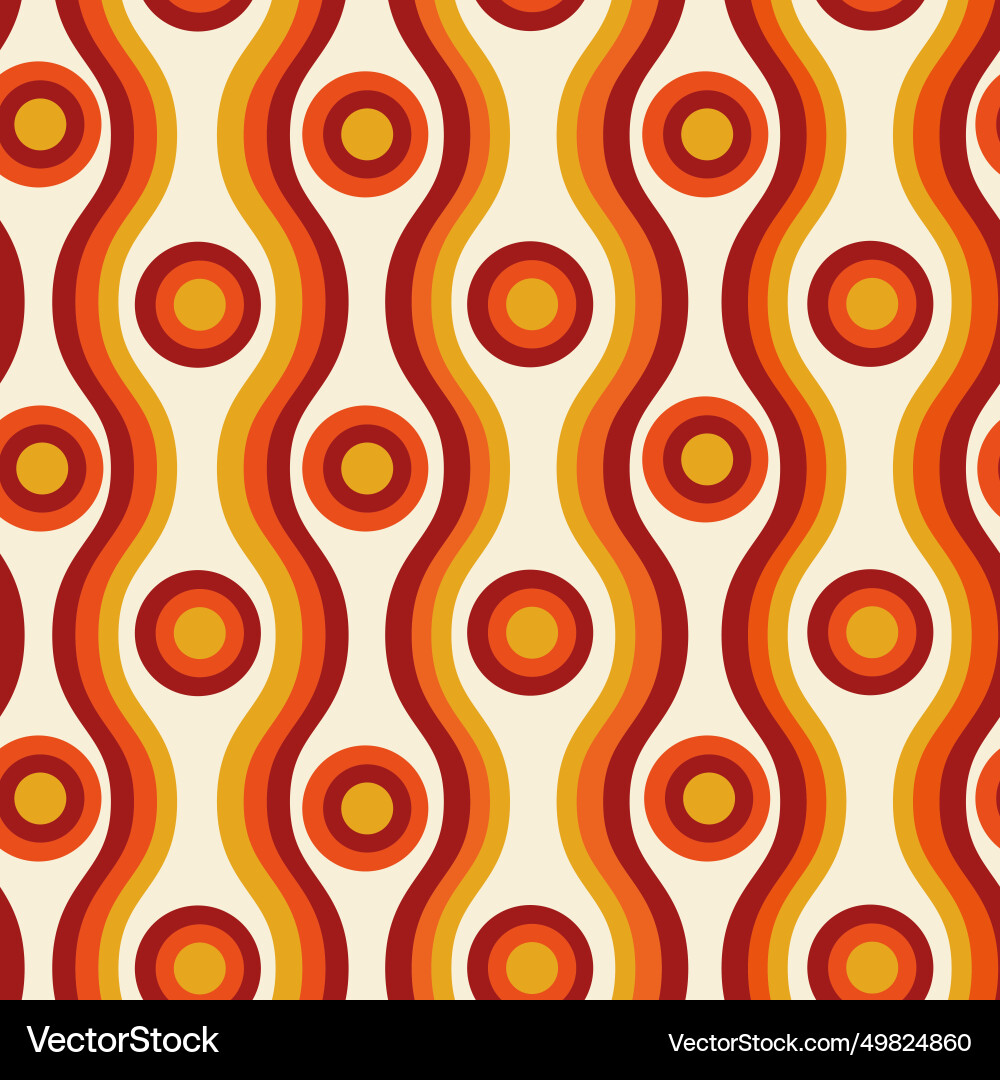 Retro circles on ogee waves seamless pattern Retro circles on ogee waves seamless pattern Vector Image
