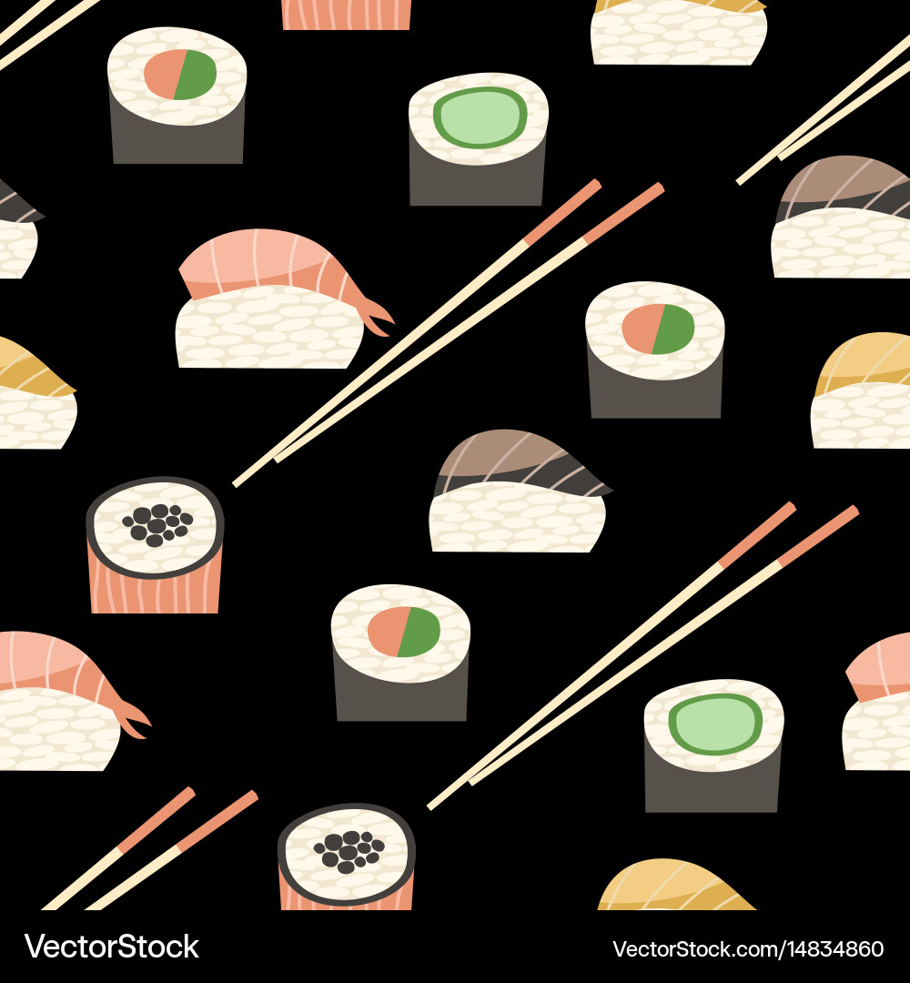 Seamless pattern with different types of sushi vector image