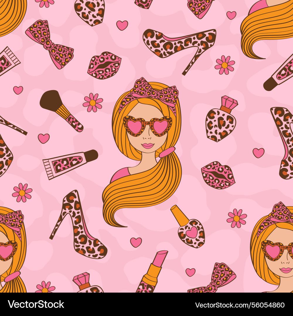 Seamless pattern with girl leopard accessories Seamless pattern with girl leopard accessories vector image