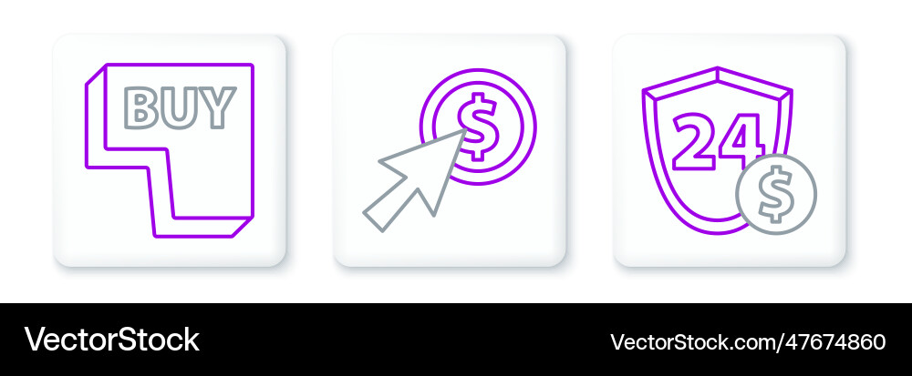 Set line shield with dollar buy button and cursor Vector Image