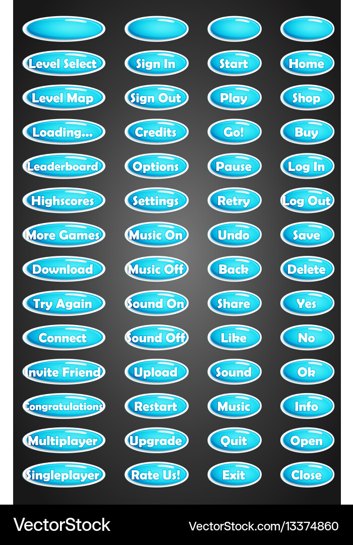 Set of text game buttons in cartoon style Vector Image