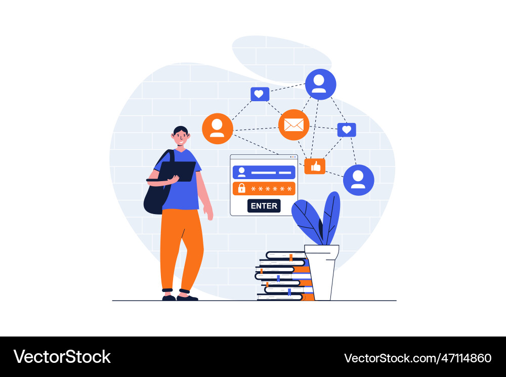 Social network web concept with character scene Social network web concept with character scene vector image