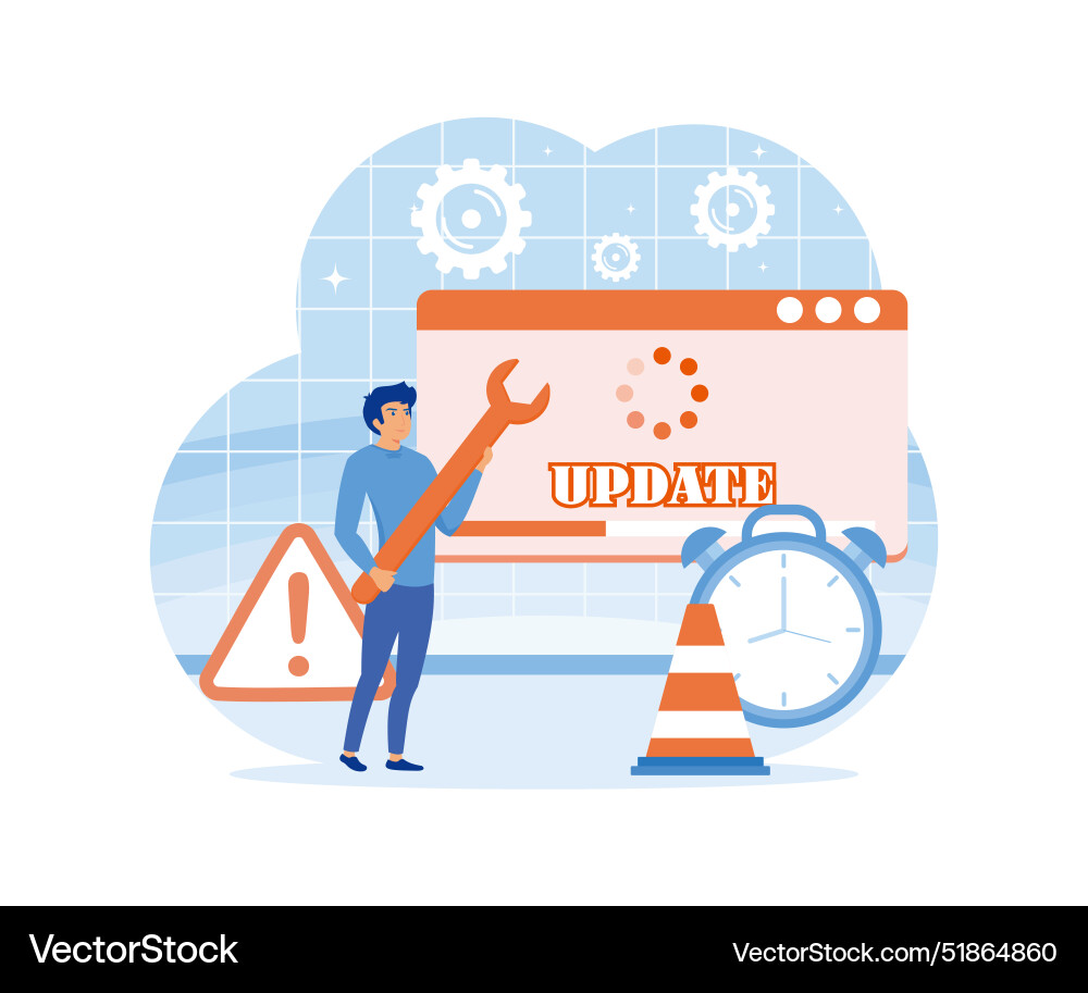 System-Update winzige Programmierer Upgrade System-Update winzige Programmierer Upgrade vektorbild