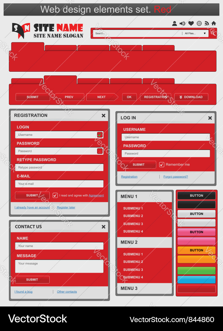 Web design elements set red Vector Image