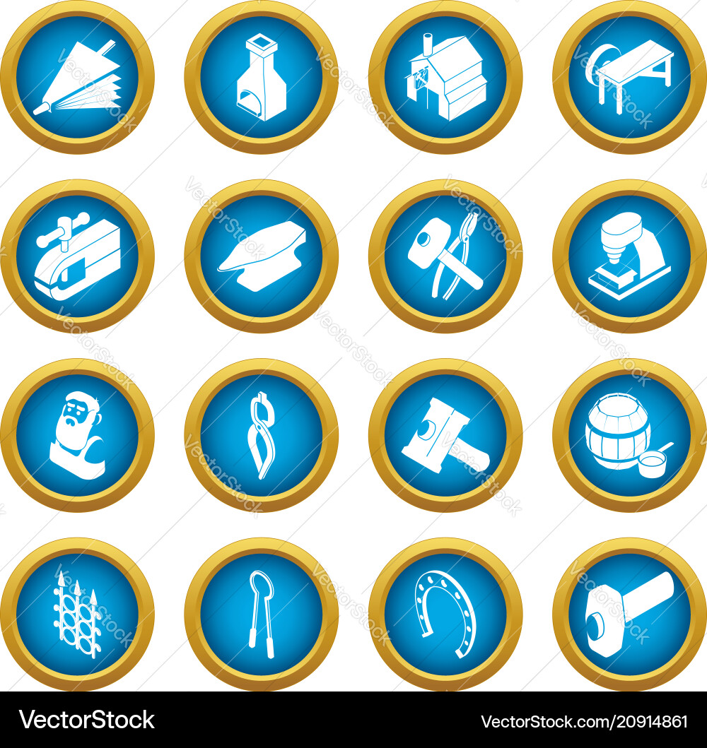 Blacksmith tools icons set simple style Blacksmith tools icons set simple style vector image