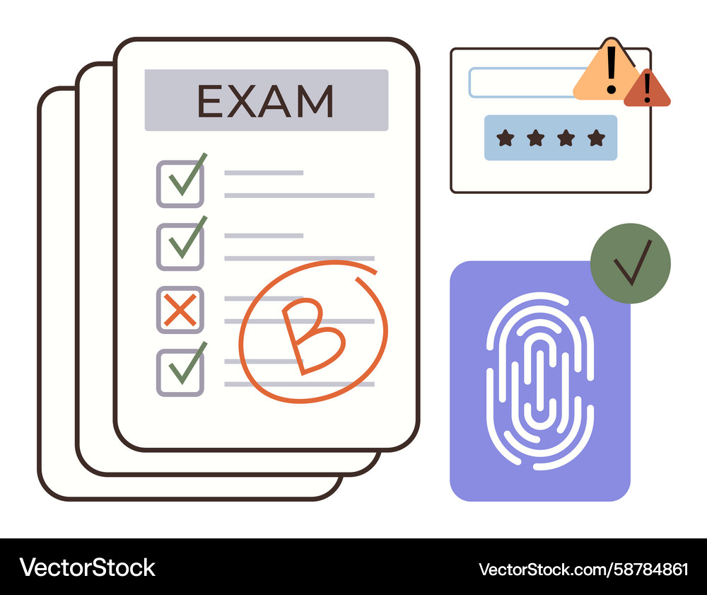 Exam results and authentication icons Exam results and authentication icons Vector Image