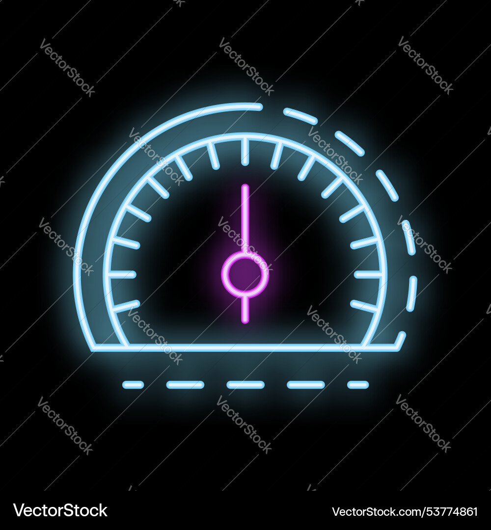 Neon icon of speedometer showing increasing speed vector image