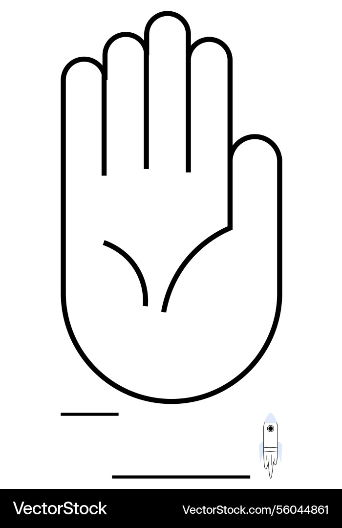 Open hand outline with minimalistic rocket design Vector Image