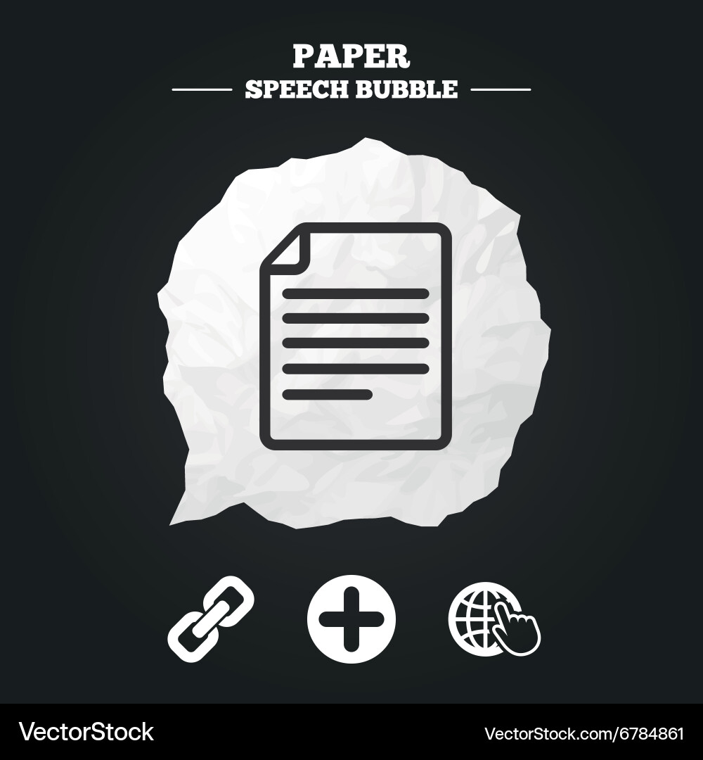 Plus circle and hyperlink signs file globe vector image
